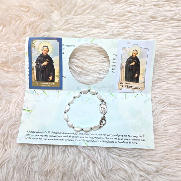 †St.Peregrine Good Health Saint Anthony Prayer Pearlized Beaded Toggle Bracelet - Picture 4 of 4